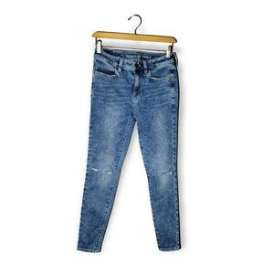 American Eagle Super Stretch Hi Rise Jegging Acid Wash Distressed Blue Jeans 6